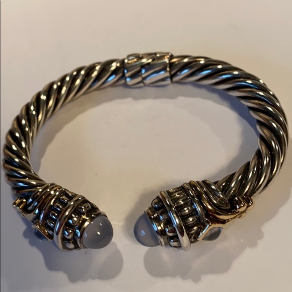 Sterling Silver Chalcedony Cuff Bangle - Picture 1 of 9